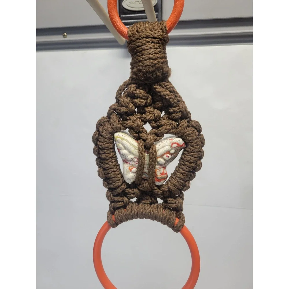 Vintage Macrame Butterfly Towel Holder Brown Orange Ceramic Retro Boho 70s Decor